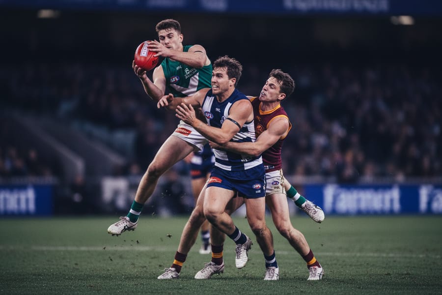 Players contesting the ball during a match